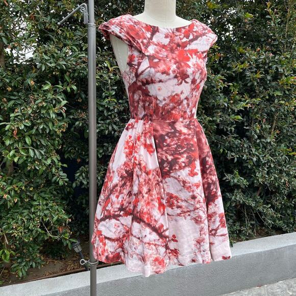 Ted Baker London Strapless Pink Red Cherry Blossom Sleeveless Dress - Picture 1 of 8